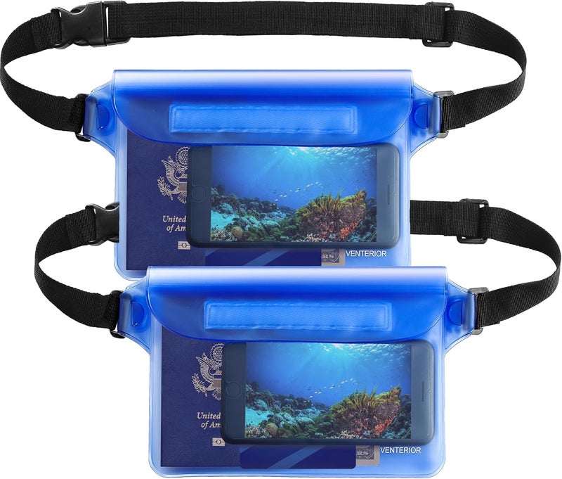 Venterior Waterproof Waist Pouch 2-Pack | Beach Accessories Fanny Pack for Swimming Snorkeling Sailing Kayaking Beach Pool Water Parks | Keep Your Phone Wallet Safe and Dry (White & Black) - Image 1